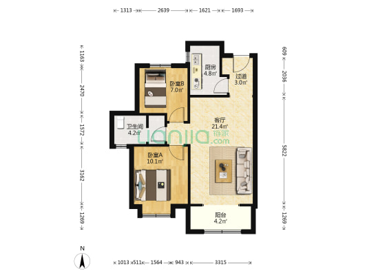 中核智慧城 2室1厅1卫 81平方