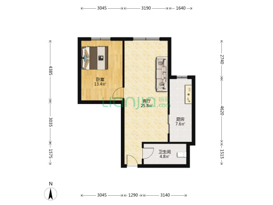 经纬三道街 1室1厅1卫 63平方
