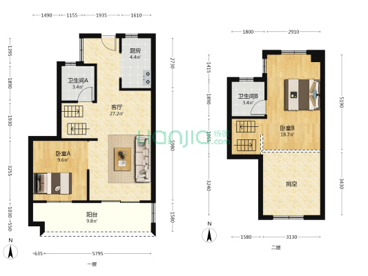南山悦拾光 2室1厅2卫 98平方