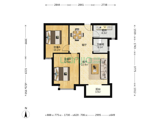 怡景华庭 2室1厅1卫 76平方