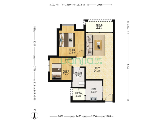 西瓜岭 2室1厅1卫 70平方