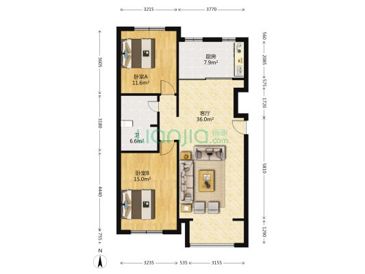 凤凰世嘉 2室1厅1卫 103平方