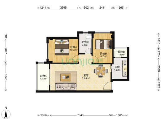 中粮云景花园南区 2室1厅1卫 71平方