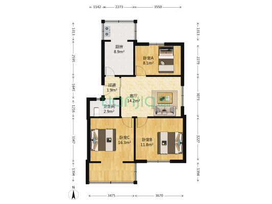宁波街小区 3室1厅1卫 84平方