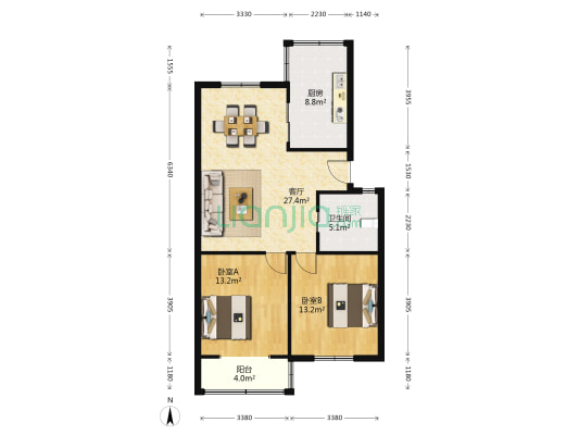 欣园居 2室1厅1卫 89平方