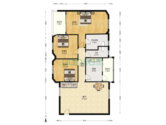 广发大厦宿舍 3室1厅2卫 150平方