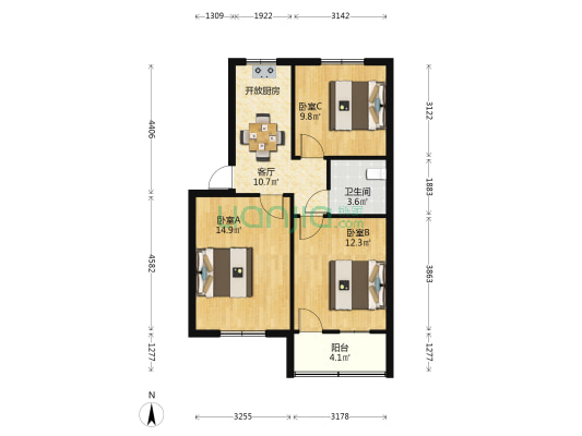 凤起东路69-1号 3室1厅1卫 69平方
