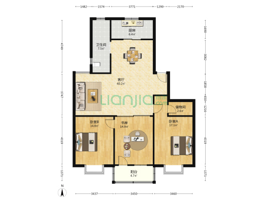 东郊新村虹怡苑 3室1厅1卫 129平方