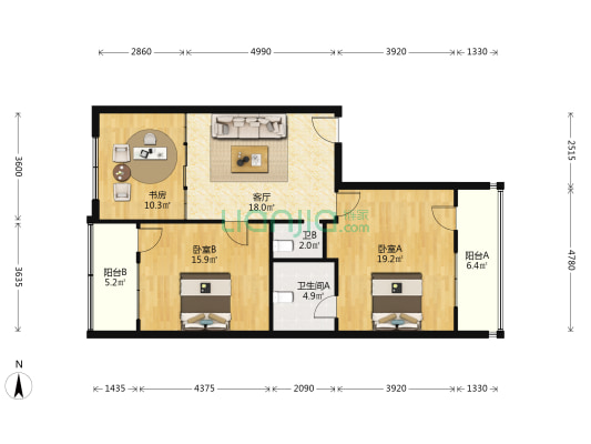 贯前街 3室1厅2卫 102平方