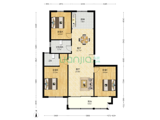 世纪桃源 3室2厅2卫 138平方