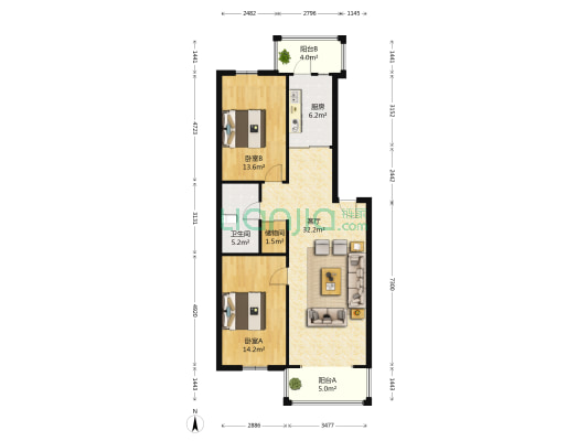 沃华水岸 2室1厅1卫 100平方