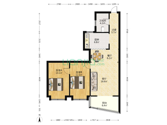 福阳大厦 2室2厅1卫 92平方