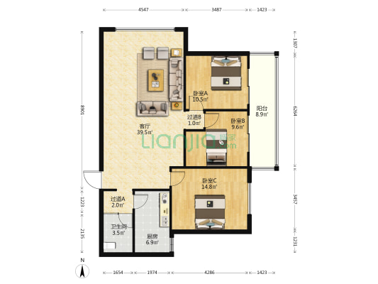栖霞警苑 3室1厅1卫 124平方