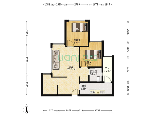 蓝光乐彩城一期 2室1厅1卫 71平方