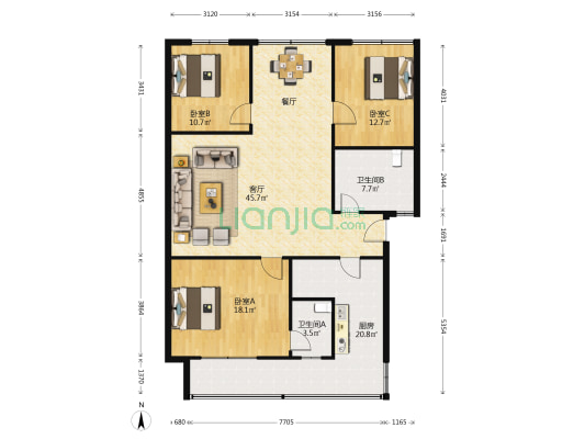 珠市西街30号 3室1厅2卫 146平方