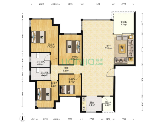 龙湖景粼玖序一组团 4室1厅2卫 156平方