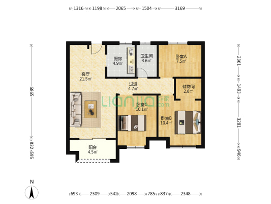 华建溪棠 3室1厅1卫 99平方