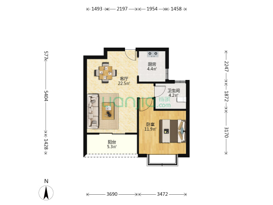龙豪海景湾北区 1室1厅1卫 59平方