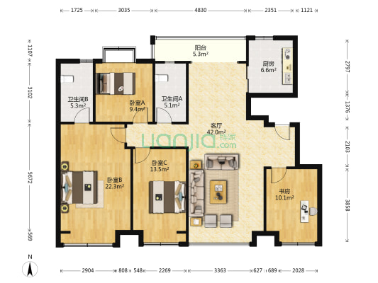 嘉裕第六洲蝴蝶谷 4室1厅2卫 139平方