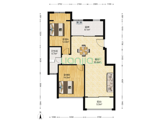 御湖佳苑 2室1厅1卫 94平方