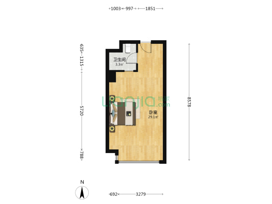 紫荆之星 1室0厅1卫 51平方