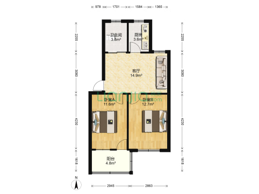 滨江花园西区 2室1厅1卫 106平方