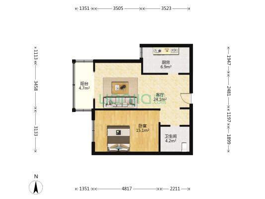 建筑设计院 1室1厅1卫 73平方