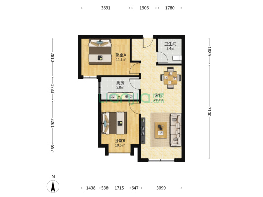 大名城江山轩 2室1厅1卫 79平方