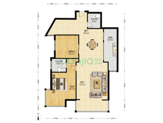 长业今典名苑 1室2厅2卫 138平方