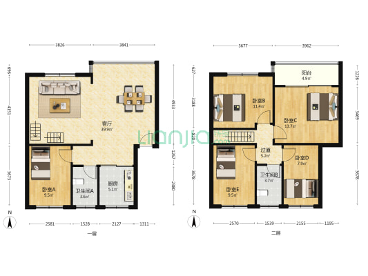 梅沁楼 5室1厅2卫 133平方