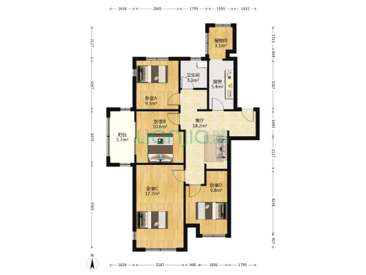 中粮祥云 4室1厅1卫 98平方