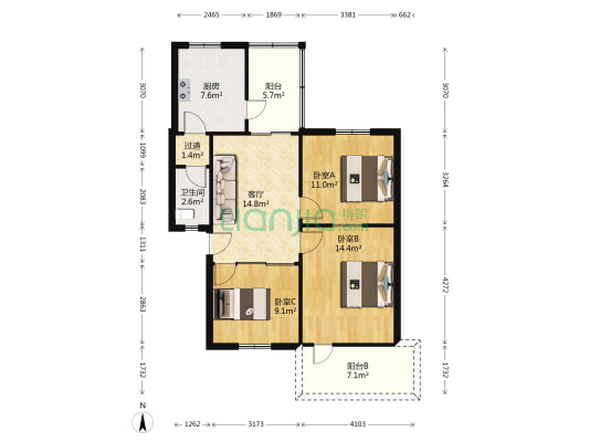 塔坪 3室1厅1卫 87平方