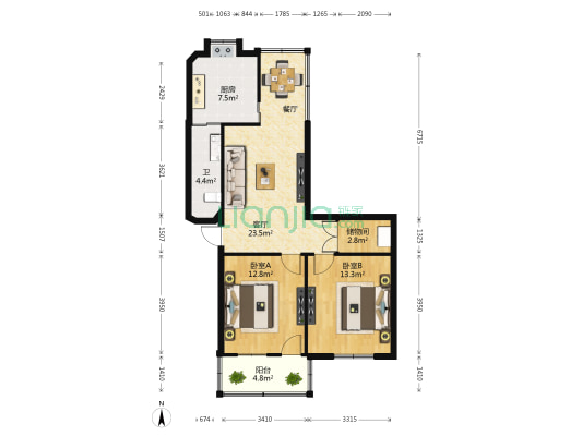 南京西路326号 2室1厅1卫 86平方