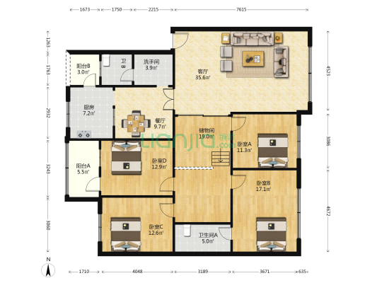 东西大街西一段177号 4室2厅3卫 174平方