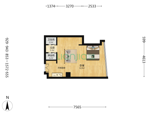 东岭锡上 1室0厅2卫 72平方