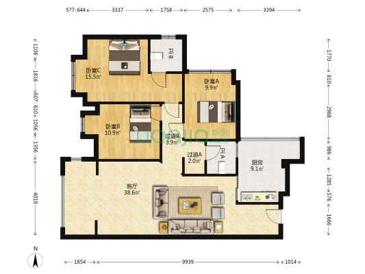 金色维也纳 3室1厅2卫 115平方