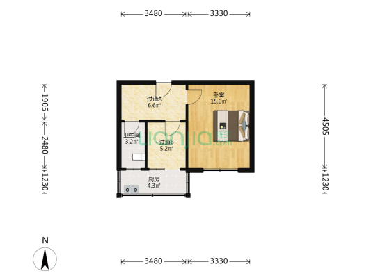 南学街1号院 1室0厅1卫 43平方