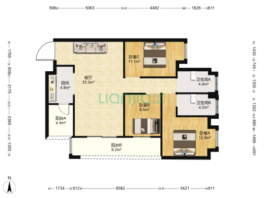 首钢贵州之光 3室1厅2卫 119平方