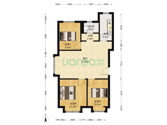 魏公村佳苑 3室1厅1卫 97平方