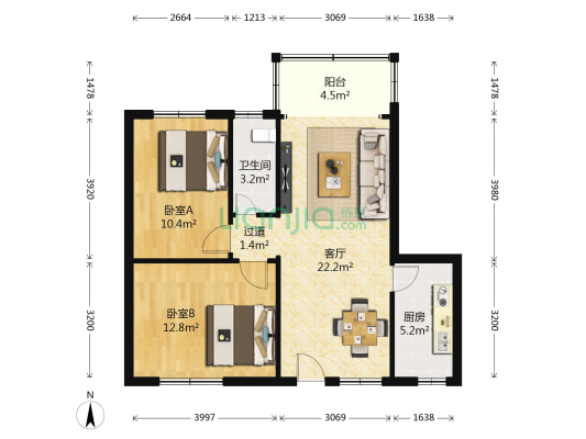 怡乐路13号大院 2室1厅1卫 74平方