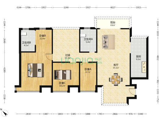 花样年华 3室1厅2卫 123平方