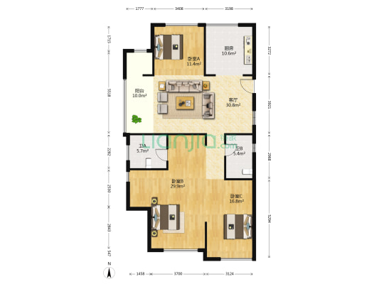 中朝御锦园 3室1厅2卫 122平方