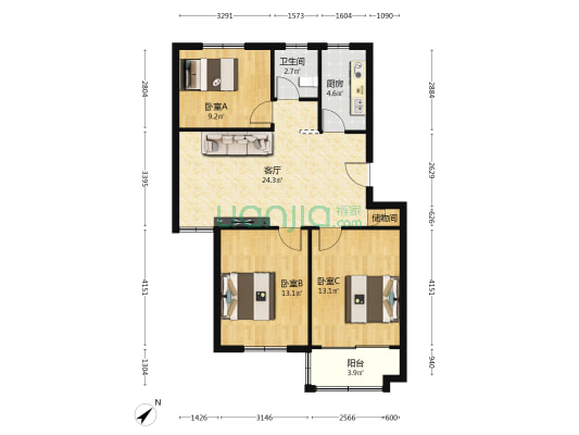 江畔人家怡江苑 3室1厅1卫 87平方