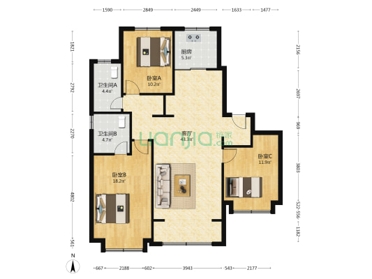 融创壹品南湖 3室1厅2卫 138平方