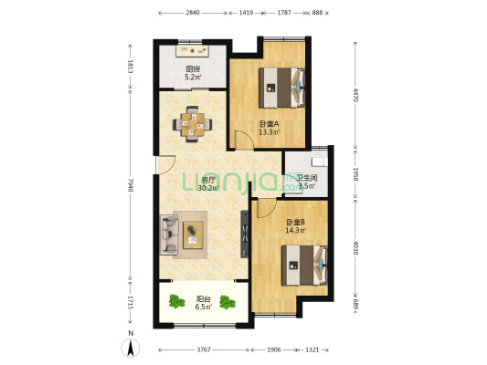 汇和家园 2室1厅1卫 93平方