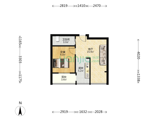 芳州园 1室1厅1卫 51平方
