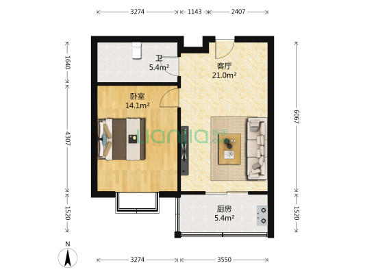 珍兴苑 1室1厅1卫 60平方