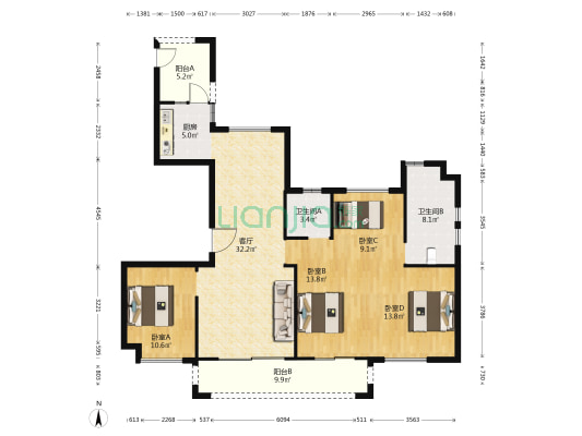 金港华庭 4室1厅2卫 140平方