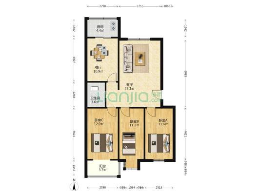 李家庄 3室2厅1卫 104平方