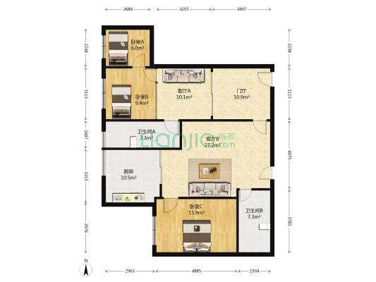 云龙大厦 3室2厅2卫 140平方